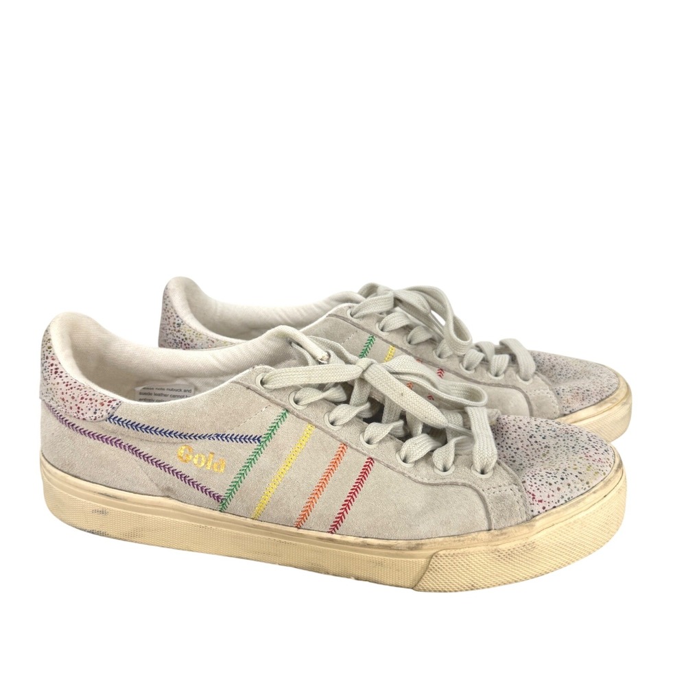 Gola Orchid II Rainbow‎ Suede Sneakers Off White Multi Color Splatter Retro Boho